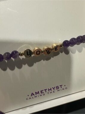 Amethyst 'LOVE' Beaded Bracelet - Gold Letter Accents